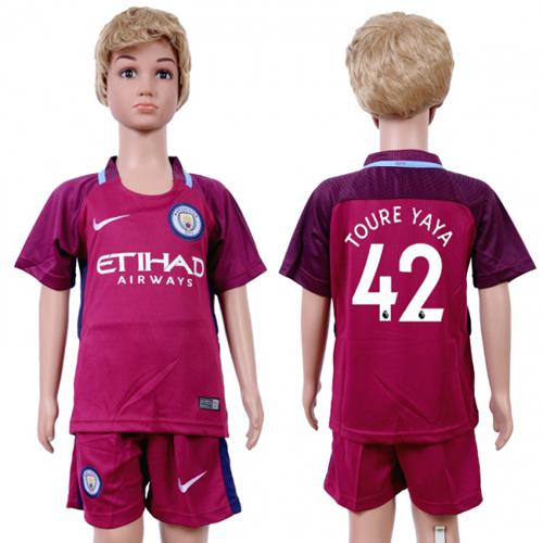 Manchester City #42 Toure YAYA Away Kid Soccer Club Jersey